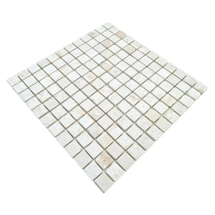 Mosaikfliese Quadrat Uni MOS TN23W - 30,5 x 30,5 cm, Cremeweiß, Matt - Quadratische Travertinmosaikfliese in einem warmen Beigeton, ideal für elegante Wand- oder Bodengestaltungen. Die Oberfläche ist matt und leicht strukturiert.