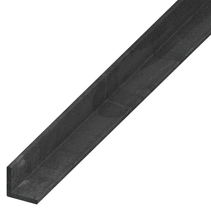 Winkelprofil - 2.000 x 30 x 30 mm, Stärke: 3 mm, Stahl, Stahlgrau - Nahaufnahme eines schwarzen Stahlwinkelprofils auf schwarzem Hintergrund.