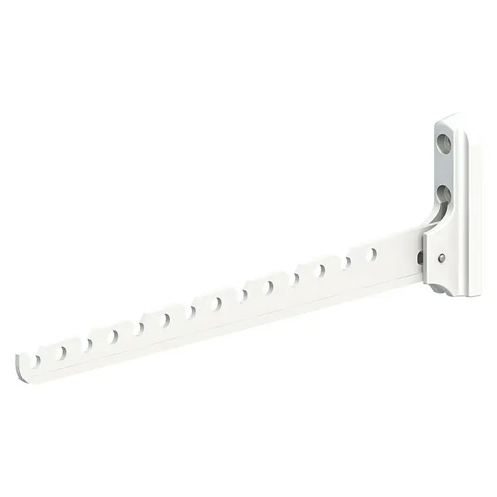Kleiderlüfter - Länge: 330 mm, Belastbarkeit: 15 kg - Weiße, an der Wand montierte Kleiderstange mit mehreren Haken und Löchern zur Aufbewahrung von Kleidung. Praktische Aufbewahrungslösung.