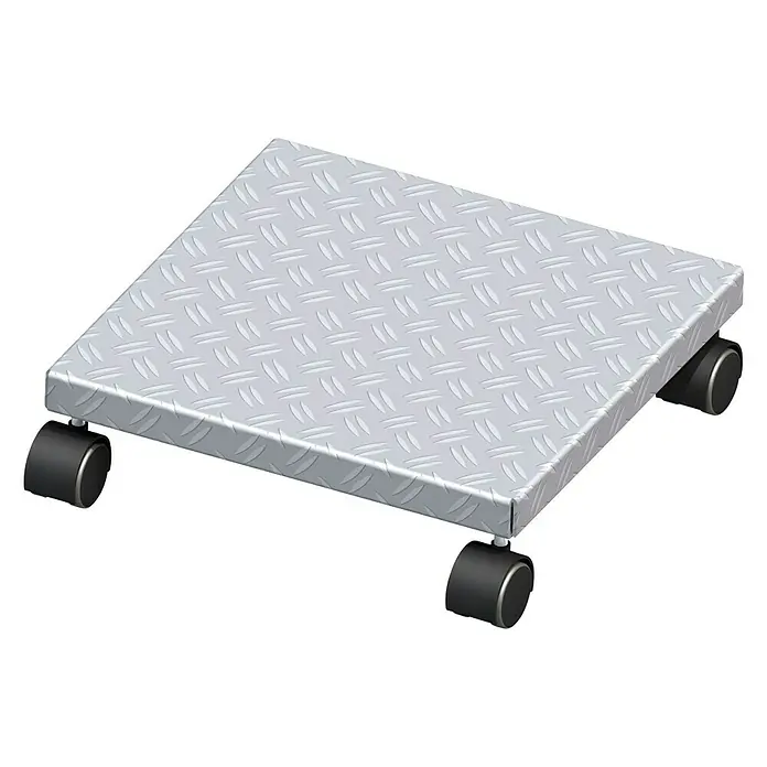 Alfer Pflanzenroller - L x B: 300 x 300 mm, Aluminium, Belastbarkeit: 60 kg - Silberfarbene Transportplattform mit Riffelblechmuster und vier Rollen für den einfachen Transport von Lasten.