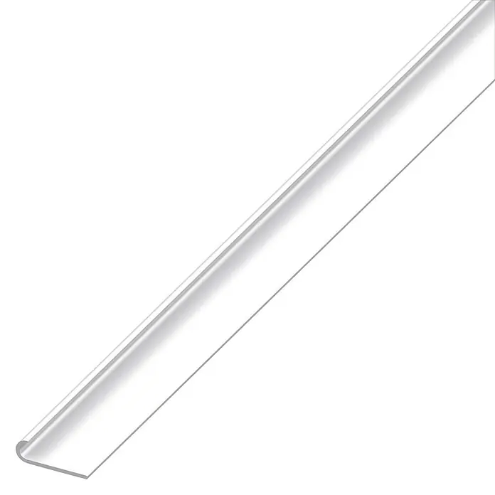 Winkelprofil - 1.000 x 22 x 5,8 mm, Stärke: 1 mm, Kunststoff, Weiß - Nahaufnahme einer glänzenden, weißen Kantenschutzleiste. Ideal zum Schutz und zur Veredelung von Kanten in verschiedenen Anwendungen.