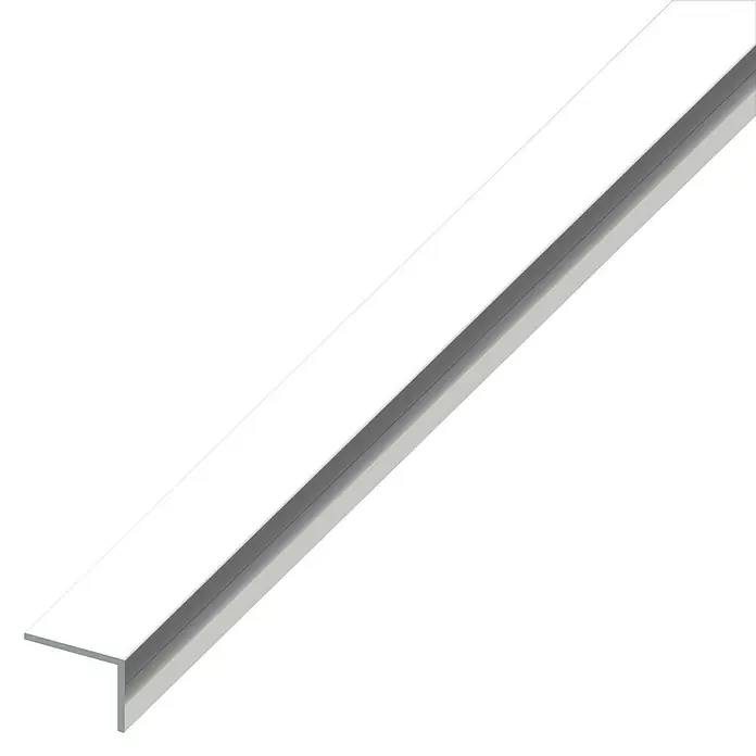 Kantoflex Winkelprofil - L x B x H: 2.500 x 25 x 20 mm, Stärke: 1 mm, Chrom-Optik - Das Bild zeigt ein Aluminiumwinkelprofil, das für verschiedene Bau- und Konstruktionsanwendungen geeignet ist und eine hohe Stabilität bietet.
