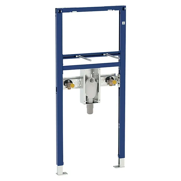 Geberit Duofix Waschtisch-Vorwandelement 111.480.00.1 - 7 x 50 x 112 cm, Pulverbeschichtet - Ein Vorwandelement für ein Hänge-WC. Das Montageelement ist blau und beinhaltet einen Spülkasten und Wasseranschlüsse.