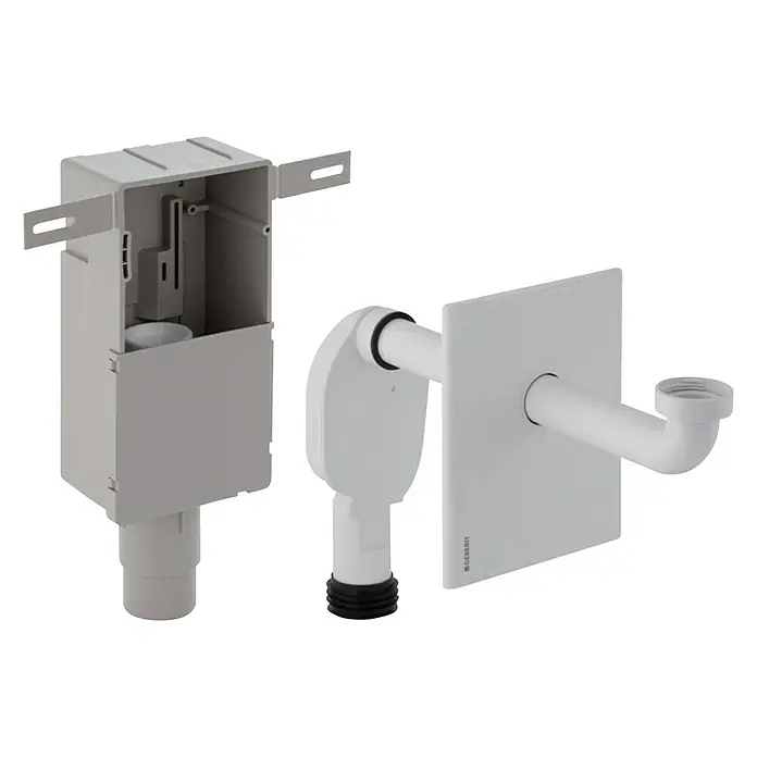 Geberit Geruchsverschluss 151.120.11.1 - 1 ¼″ - Ein Geberit Spülkasten Unterputz mit einem Geberit Geruchsverschluss ist auf diesem Produktfoto abgebildet.