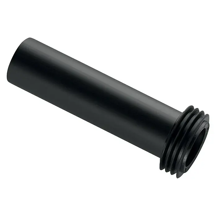 Geberit Spülrohr Mit Manschette 152.434.06.1 - Durchmesser: 55 mm, Länge: 18,5 cm - Schwarzer flexibler Schlauchverbinder mit geripptem Ende, ideal für Sanitäranwendungen, aus robustem Material gefertigt.