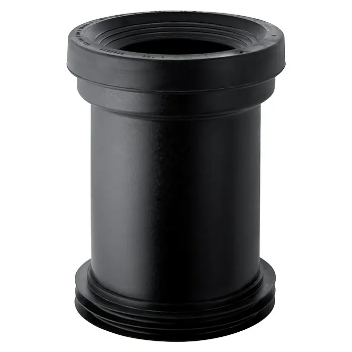 Geberit WC-Anschlussstutzen - Durchmesser: 110 mm, Länge: 18 cm - Ein schwarzer Abwasserrohrverbinder mit glatter Oberfläche, ideal für Sanitärinstallationen und Abwasserleitungen. Robust und langlebig für den langfristigen Einsatz.