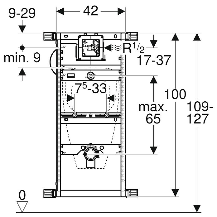 Geberit Kombifix Urinal-Montageelement1-Mengen-Spülung, 7,5 x 42 x 100 cm, Verzinkt Unknown