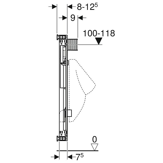 Geberit Kombifix Urinal-Montageelement1-Mengen-Spülung, 7,5 x 42 x 100 cm, Verzinkt Sketch