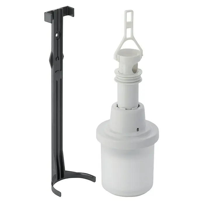 Geberit Universal-Heberglocke 240.114.00.1 - Passend für: Geberit UP-Spülkästen bis 1997 - Nahaufnahme eines WC-Spülventils und zugehöriger Montagehalterung.Sanitärtechnik für die Installation eines Toilettenspülkastens.