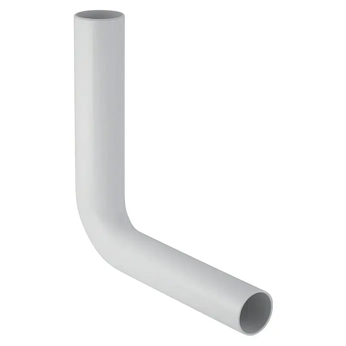 Geberit WC-Spülrohrbogen 118.003.11.1 - L x B: 23 x 23 cm, Weiß - Ein weißes, abgewinkeltes Sanitärrohr für Waschbecken oder Spülen, das auf einem schwarzen Hintergrund isoliert ist.