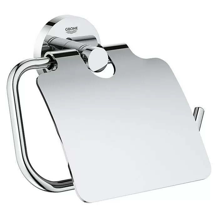 Grohe Essentials Toilettenpapierhalter - Mit Deckel, Chrom, Glänzend - Diagonale Ansicht
