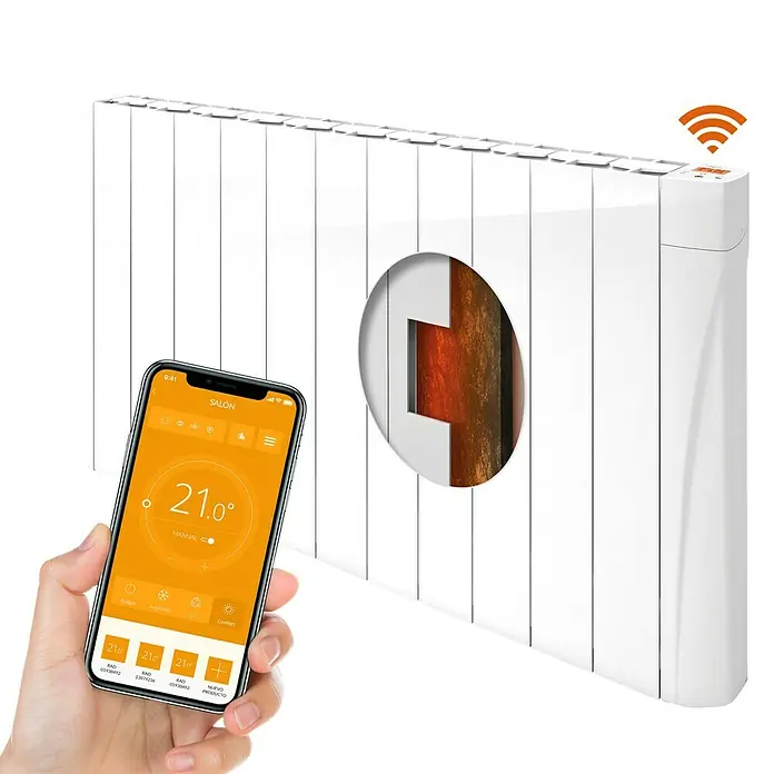 Voltomat HEATING Emisor térmico VOLCW - 1.750 W, Blanco, 9,8 x 101 x 57,5 cm, Cerámico - Radiador inteligente con control de app para regular la temperatura. El dispositivo tiene una interfaz de usuario sencilla y un diseño moderno.