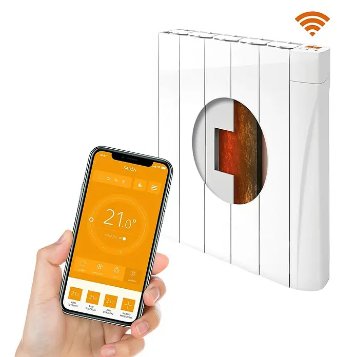 Voltomat HEATING Emisor térmico VOLCW - 750 W, Blanco, 9,8 x 50,5 x 57,5 cm, Cerámico - Radiador inteligente con control por app para ajustar la temperatura ambiente y optimizar el confort de la calefacción.