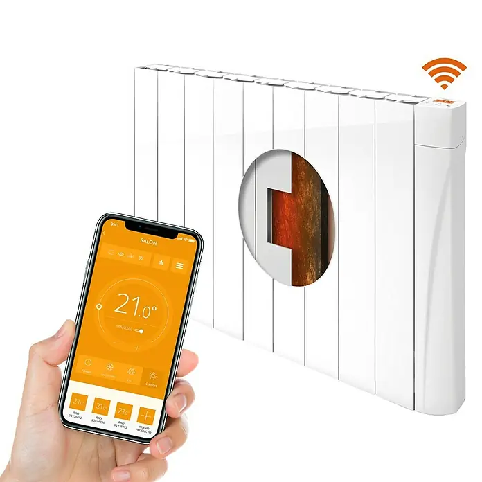 Voltomat HEATING Emisor térmico VOLCW - 1.500 W, Blanco, 9,8 x 82,7 x 57,5 cm, Cerámico - Radiador inteligente con una aplicación para smartphone para controlar la temperatura y ahorrar energía.