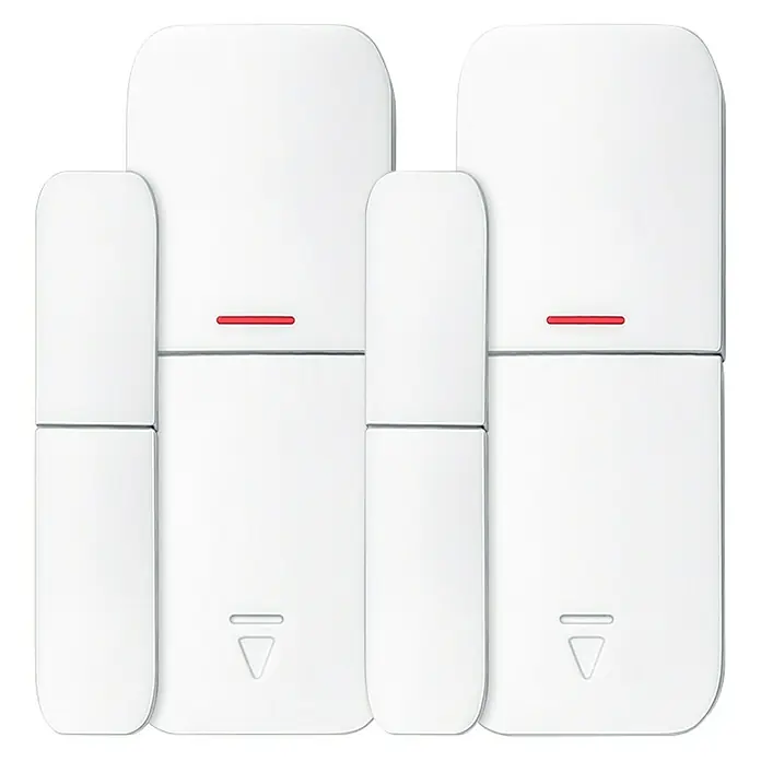 Garza Sensor de ventana y puerta SmartHome Wifi Pack - Alcance de detección: 100 m, 2 ud. - Dos sensores de contacto magnético blancos para puertas o ventanas, con unidad principal y magnética, indicador rojo.