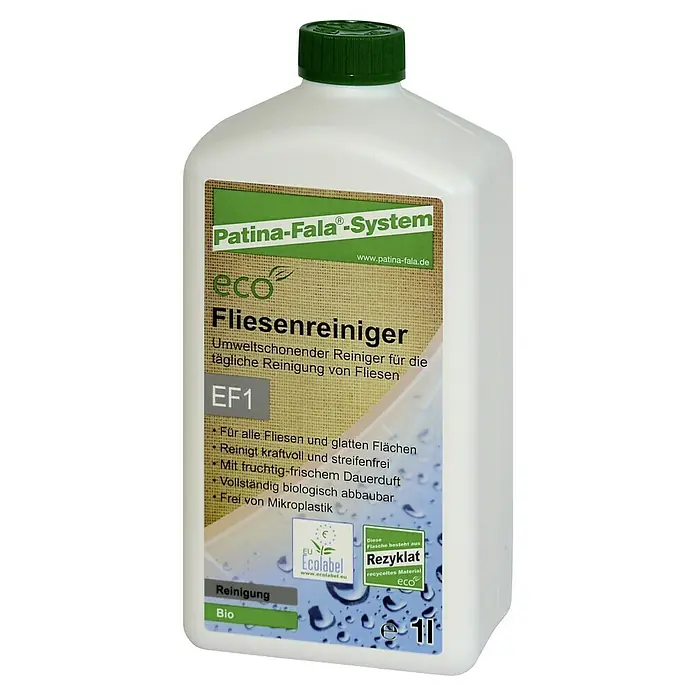 Patina-Fala Fliesenreiniger ECO - 1 l - Fliesenreiniger von Patina-Fala-System, ein umweltschonender Reiniger für die tägliche Reinigung, 1 Liter Flasche mit Öko-Label und Rezyklat.
