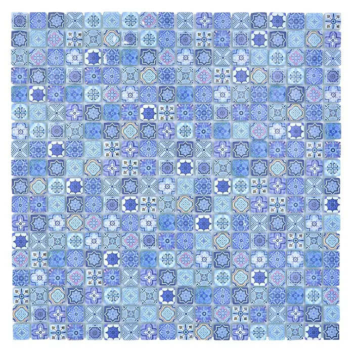Mosaikfliese Quadrat Crystal XCM RB33 - 30 x 30 cm, Blau, Matt - Blaues Fliesenmuster.