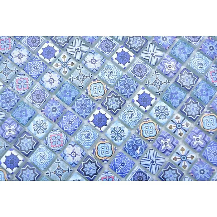 Mosaikfliese Quadrat Crystal XCM RB33 - 30 x 30 cm, Blau, Matt - Detailaufnahme