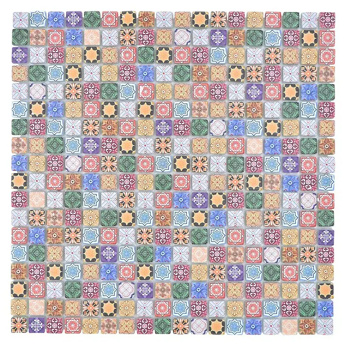 Mosaikfliese Quadrat Crystal XCM RB83 - 30 x 30 cm, Mehrfarbig, Matt - Buntes Fliesendesign mit verschiedenen Mustern und Farben, ideal für die Dekoration von Wohnräumen.