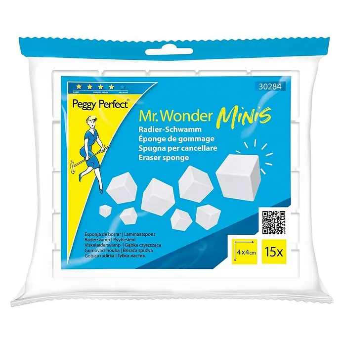 Peggy Perfect Radierschwamm Mr. Wonder - 15 Stk., Weiß - Bild einer Packung Mr. Wonder Minis Schmutzradierer, 15 Stück.