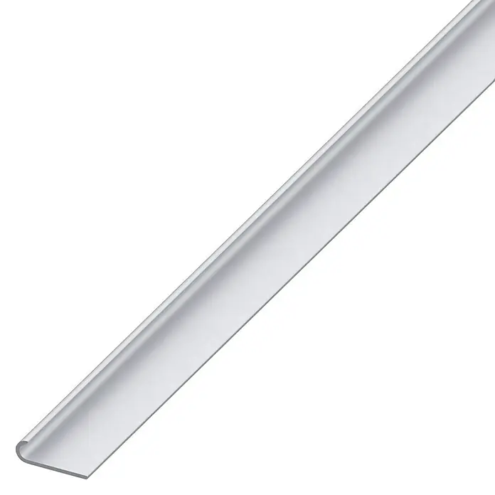 Winkelprofil - 1.000 x 22 x 5,8 mm, Stärke: 1 mm, Silber - Nahaufnahme einer schlichten, weißen Kunststoffschiene, ideal für moderne Wandverkleidungen und minimalistische Designs.