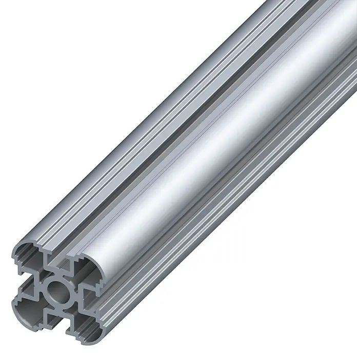 Kantoflex Coaxis Säulenprofil - 2.000 x 35,5 x 35,5 mm, Aluminium, Grau - Eine Nahaufnahme eines Aluminiumprofils mit quadratischem Querschnitt und einer zentralen Bohrung. Ideal für Konstruktionen und Rahmenbau.