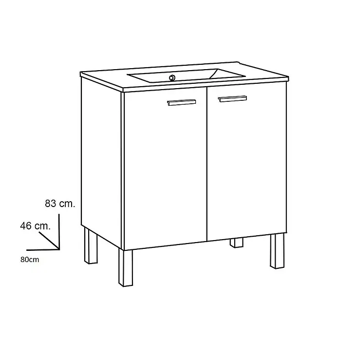 Artysan Mueble bajo de lavabo Miami - L x An x Al: 46 mm x 80 cm x 83 cm, Nature - Imagen de un mueble de baño con lavabo, perfecto para cualquier baño, incluyendo detalles dimensionales de altura y profundidad.