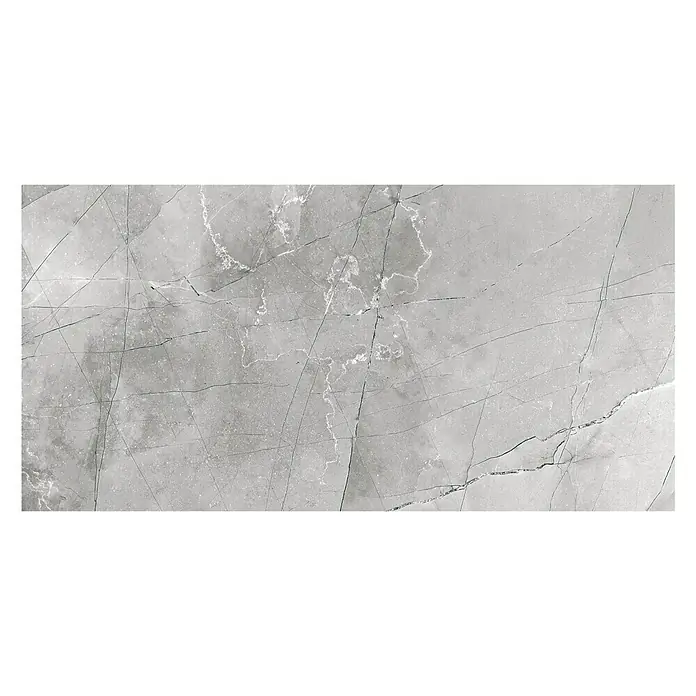 Feinsteinzeugfliese Pulpis - 60 x 120 cm, Grau, Glänzend - Graue Steinzeugfliese mit subtilen Marmorierungen, die ein elegantes und modernes Aussehen verleiht. Ideal für stilvolle Innenräume.