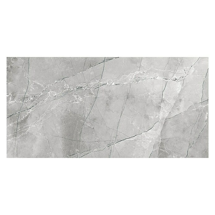 Feinsteinzeugfliese (60 x 120 cm, Grau, Poliert)