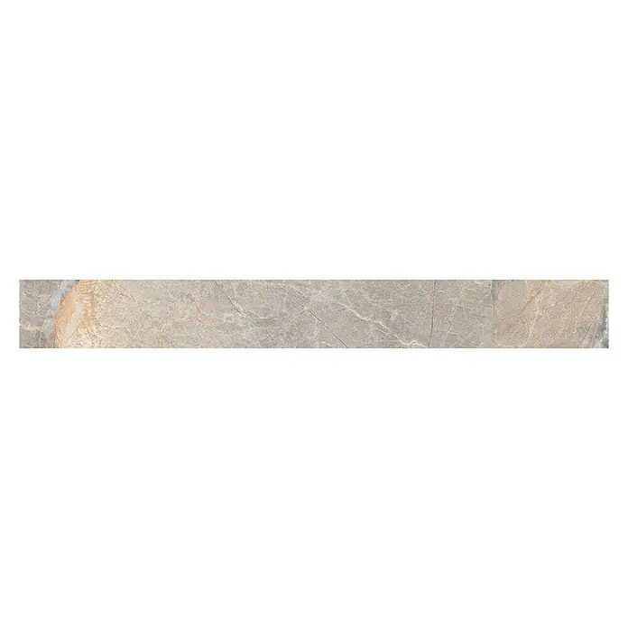 Sockelfliese Etienne - 7 x 60 cm, Beige, Glänzend - Rechteckige Fliese mit marmorähnlicher Textur in Beige- und Grautönen, ideal für moderne Innenräume und stilvolle Akzente.