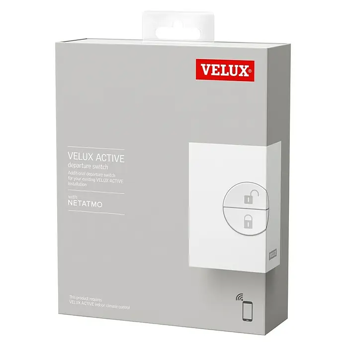 Velux Active Schalter für Abwesenheit KLN 300 - Passend für: VELUX ACTIVE Starter-Set with NETATMO KIX 300 - Produktverpackung für den VELUX ACTIVE Abgangsschalter, der eine zusätzliche Steuerung für Ihr VELUX ACTIVE System bietet.