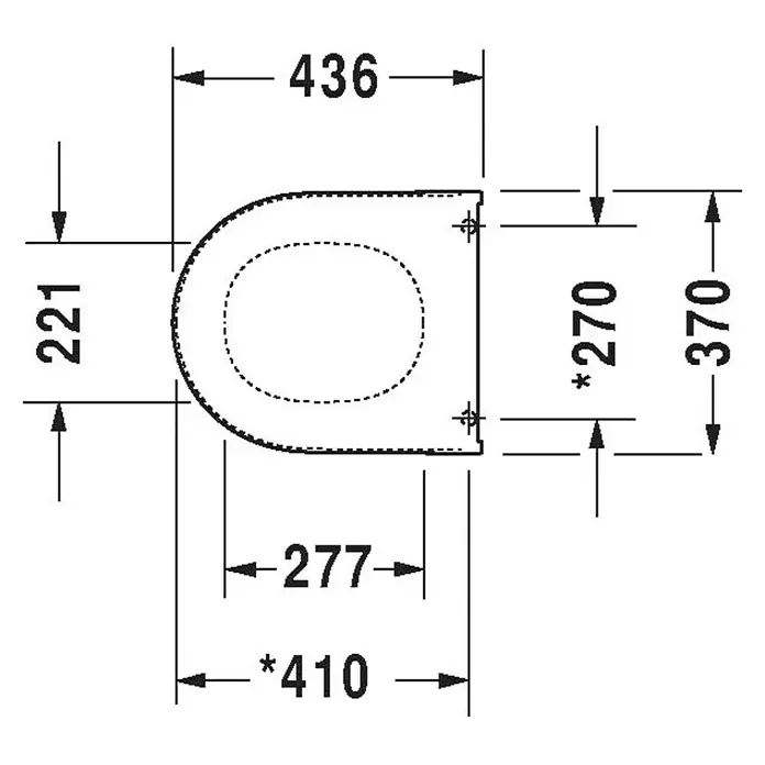 Duravit Darling New WC-Sitz 1 - Duroplast, Weiß, Ohne Absenkautomatik - Technische Zeichnung eines Dusch-WC-Sitzes mit Maßen. Präzise Details für Installation und Design.