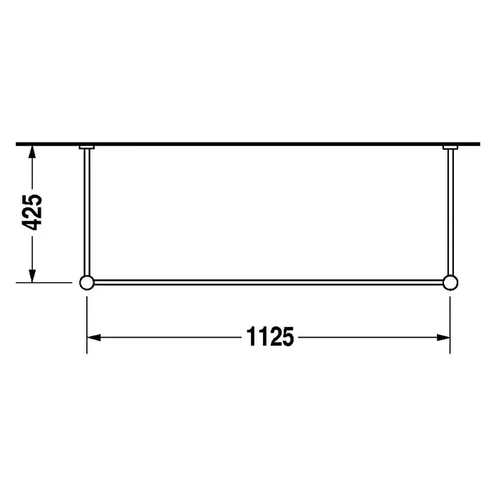 Duravit Vero Konsole - B x L: 112,5 x 42,5 cm, Chrom - Detaillierte technische Zeichnung eines hängenden Garderobenständers mit Maßangaben für Höhe und Breite.