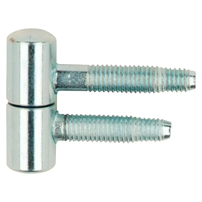 Suki Bisagra de encaje Anuba - Diámetro ruedas: 9 mm, Zincado, Apto para: Puertas de las habitaciones - Imagen detallada de una bisagra con pasadores de rosca, ideal para reparaciones de muebles y proyectos de bricolaje, brillante y robusta.