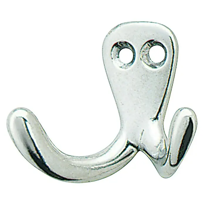 Häfele Gancho para colgar - Altura: 32 mm - Perchero plateado con dos ganchos y agujeros para montaje en pared, ideal para baños y dormitorios.