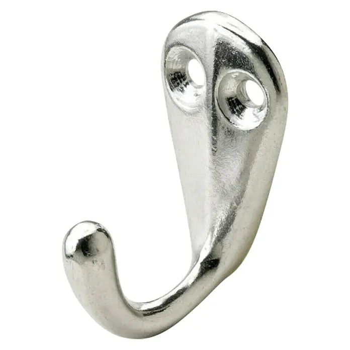 Häfele Gancho para colgar - Altura: 42 mm, Aluminio - Primer plano de un perchero de color plata con dos agujeros para montaje en pared, perfecto para el pasillo o el baño.