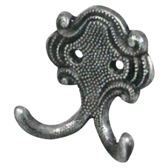 Häfele Gancho para colgar - Altura: 65 mm, Negro - Perchero de pared plateado antiguo con dos brazos y motivos decorativos. Ideal para una organización elegante en cualquier espacio.