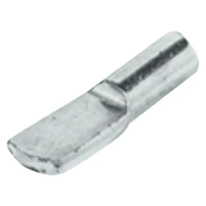 Suki Soporte para estantes - Diámetro: 4 mm, Niquelado - Primer plano de un terminal de cable metálico con sección rectangular y una superficie brillante y pulida sobre un fondo negro.