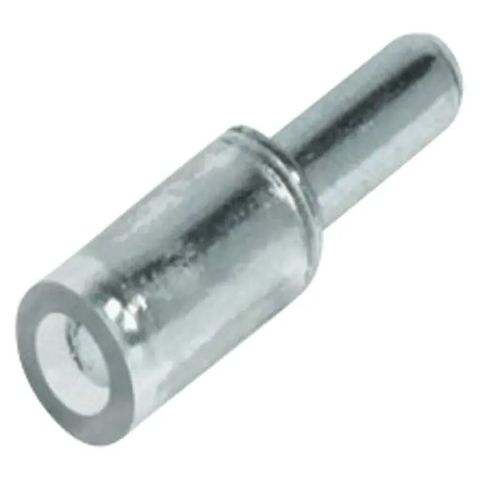 Suki Soporte para estantes - Diámetro: 3 mm, Plateado - Primer plano de un perno metálico de soporte de estante, utilizado para asegurar los estantes, garantizando estabilidad y soporte.\n