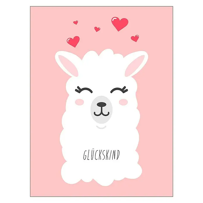 ProArt Decopanel - Glückskind, B x H: 30 x 40 cm - Glückliches Lama-Poster mit Herzen auf rosa Hintergrund. Ideal für Kinderzimmer und als Geschenk für kleine Glückskinder.