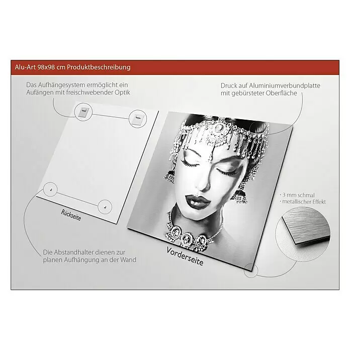ProArt Bild Alu-Art - Woman with Jewel, B x H: 100 x 100 cm - Vorderansicht