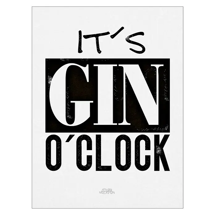 ProArt Decopanel - Gin O'Clock, B x H: 30 x 40 cm - Typografischer Gin-Kunstdruck: "It's Gin O'Clock" in Schwarz-Weiß für stilvolle Wanddekoration in Bar oder Küche.