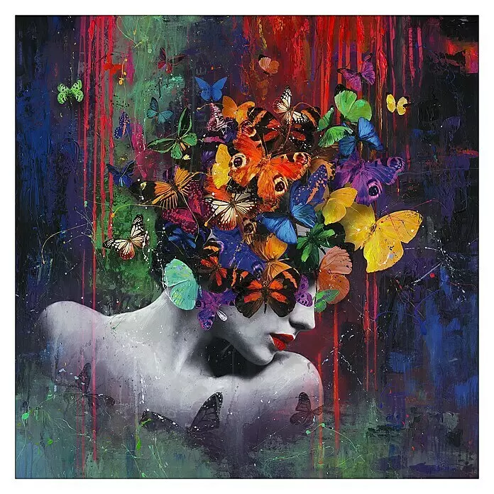 ProArt Handgemaltes Bild - Woman with Butterflies, B x H: 100 x 100 cm - Vorderansicht