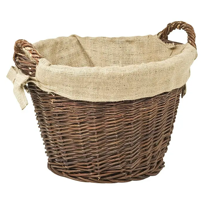 Weidenkorb - Weide/Jute, Durchmesser: 46 cm - Rustikaler Weidenkorb mit Stoffeinsatz und Henkel für vielseitige Verwendung im Haushalt.