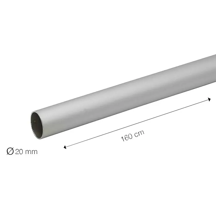 Sombra Gardinenstange - Silber, Länge: 160 cm, Durchmesser: 20 mm - Bild eines Aluminiumrohrs mit einer Länge von 170 cm und einem Durchmesser von 25,4 mm. Ideal für verschiedene Bau- und DIY-Projekte.