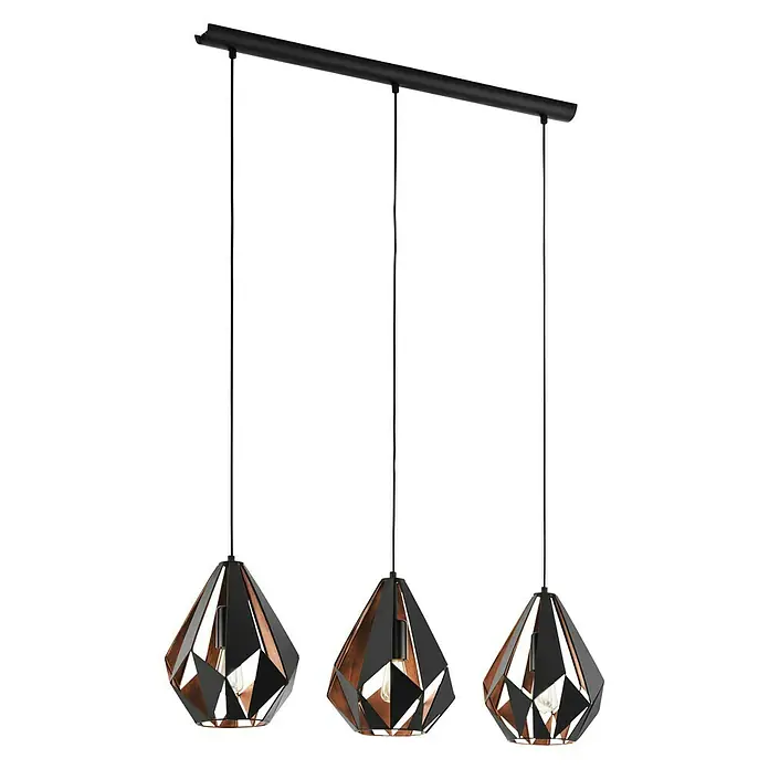 Eglo Carlton 1 Pendelleuchte rund - Ø x H: 205 mm x 110 cm - Pendelleuchte mit drei geometrischen Schirmen in Schwarz und Kupfer. Ideal für modernes Interieur und stilvolle Beleuchtung.