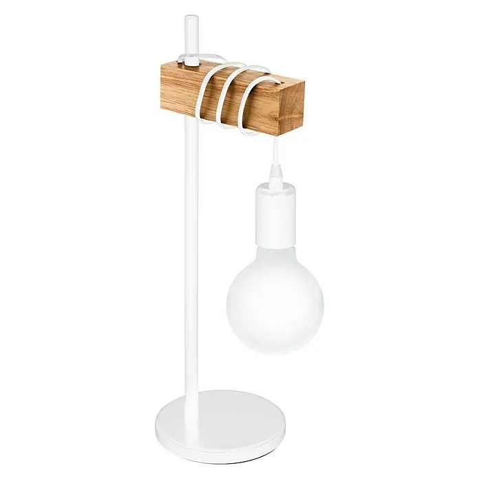 Eglo Townshend Tischleuchte - 10 W, L x B x H: 17,5 x 15,5 x 50 cm, Weiß/Braun - Diagonale Ansicht