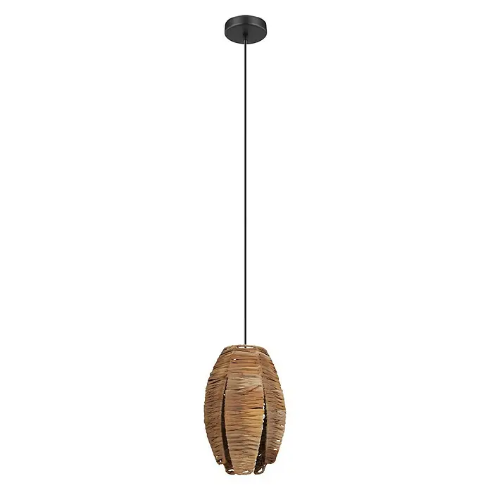 Eglo Pendelleuchte Mongu 1 - Höhe: 110 cm - Hängeleuchte mit einem Lampenschirm aus geflochtenem Material und einer schwarzen Aufhängung für eine stilvolle Beleuchtung.