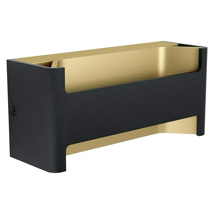 Eglo Aplique de pared LED Feloniche - 10 W, L x An x Al: 22 x 7,5 x 10 cm, Negro/Dorado - Primer plano de una lámpara de pared moderna bicolor negra y dorada.