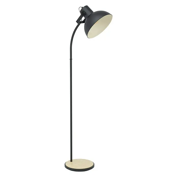 Eglo Lubenham Stehleuchte - Höhe: 160 cm - Moderne Stehlampe mit schwarzem Schirm und hellem Holzfuß. Diese stilvolle Lampe spendet angenehmes Licht und ist ein Hingucker.